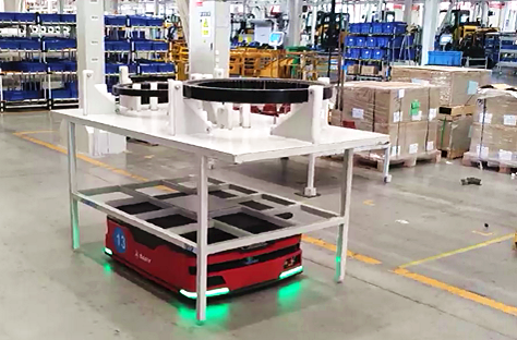 Linea di produzione di mini escavatori GZ nell'industria dei macchinari per l'edilizia di pianificazione e applicazione del sistema logistico flessibile AGV